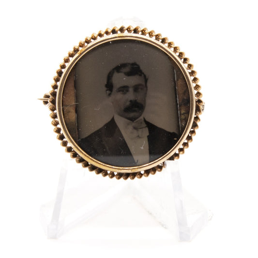 10KY Gold Antique 1860s Tintype Gentleman Pictorial Pin/Brooch