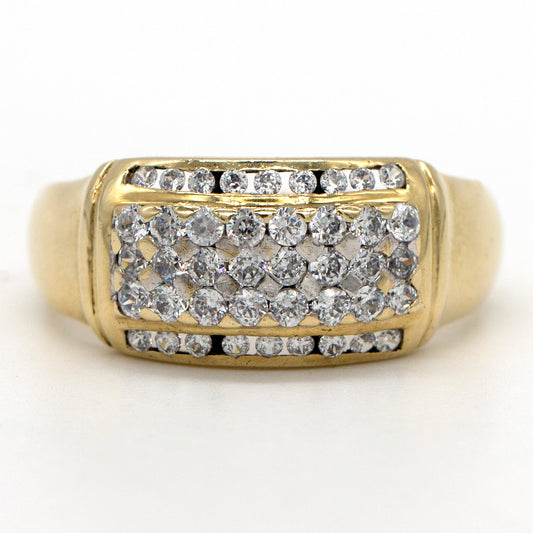 14K Yellow Gold Cubic Zirconia Cluster High Polished Band Ring