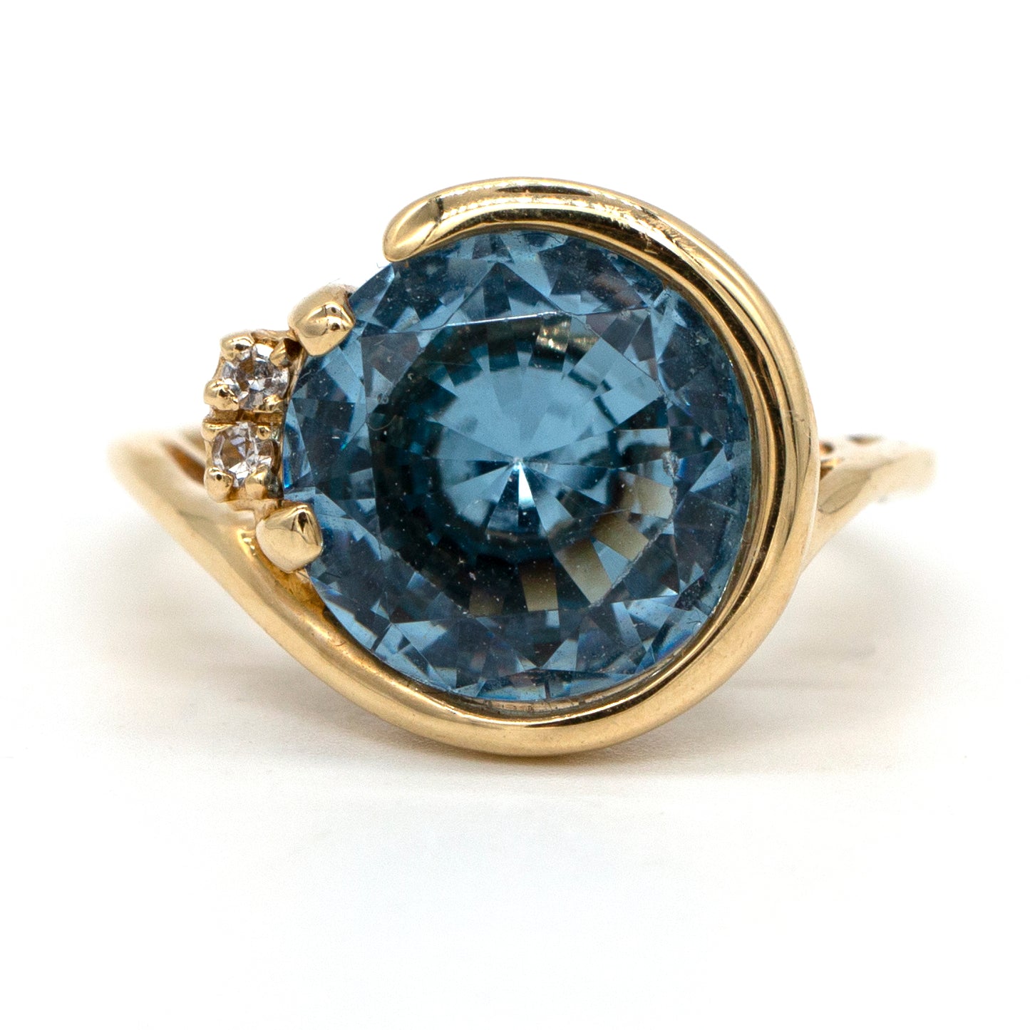 Vintage 14KY 5.50ct Syn Blue Topaz & Diamond Sputnik Era Ring