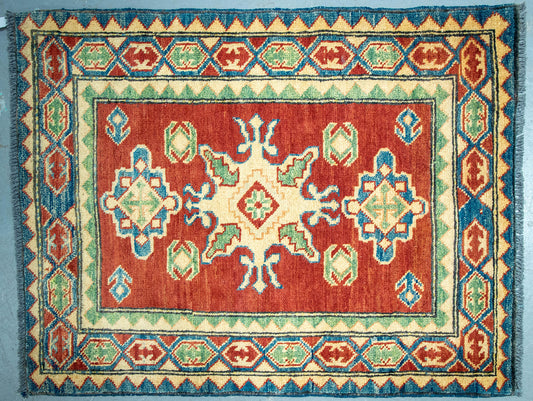 Red, Green and Blue Kazak Rug 2.7x2