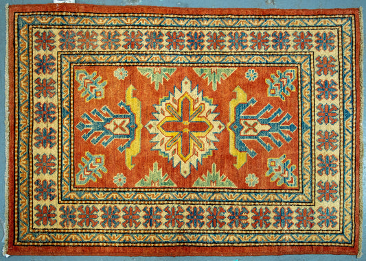 Red, Blue and Cream Kazak Rug 3.10x2.9