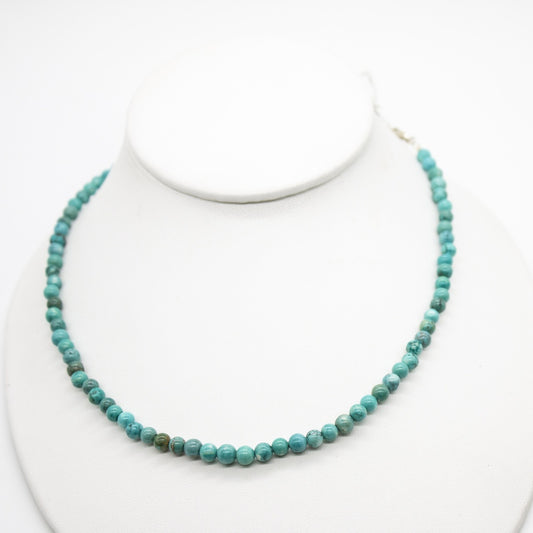 SSilver Turquoise Magnesite 5mm Bead Necklace & Earrings
