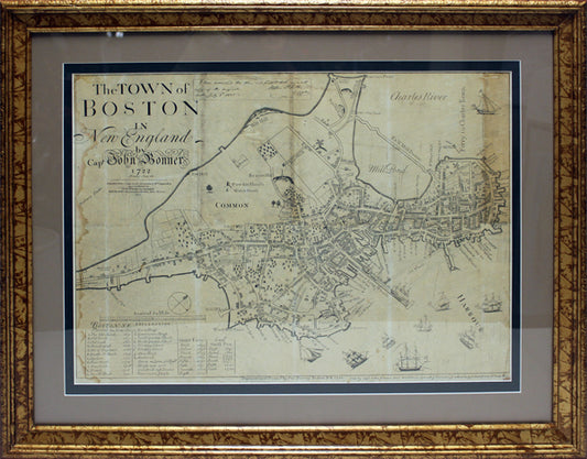 THE TOWN OF BOSTON Antique 1835 Reissue of 1722 Map